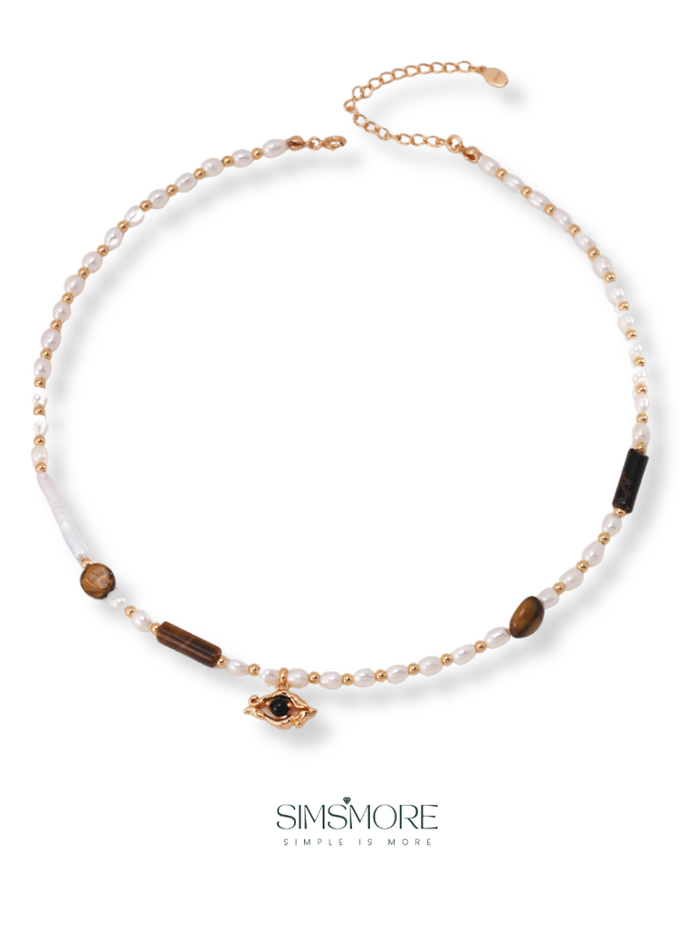 Pearl Tiger Eye Necklace D0458