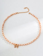 Load image into Gallery viewer, Pink Pearl Necklace with Bow Pendant D0583