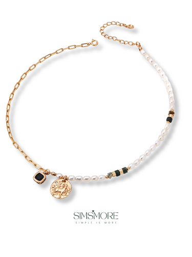 Natural Pearls Water Grass Agate Zirconia Necklace D0605