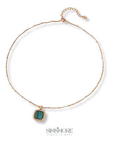 Simple Zirconia Natural Malachite Necklace  D0570