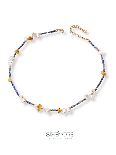 Blue Topaz and Amber Necklace D0626