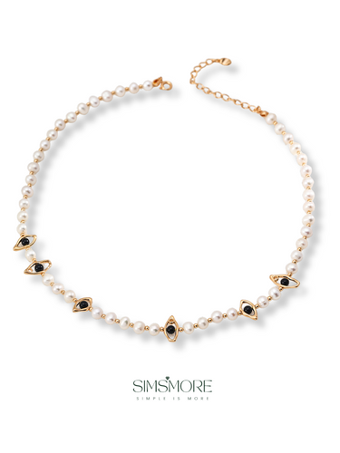 Natural Pearl Black Agate Necklace D0588