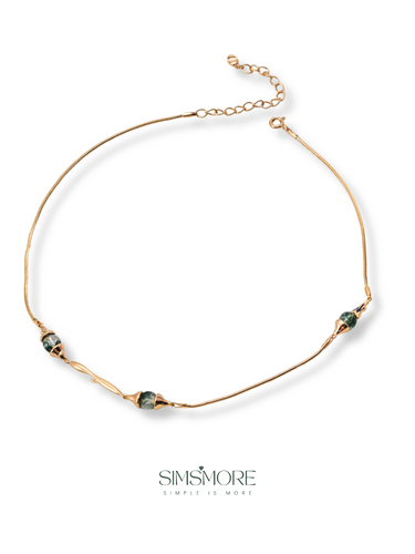 Simple Water Grass Agate Lapis Lazuli Necklace D0584