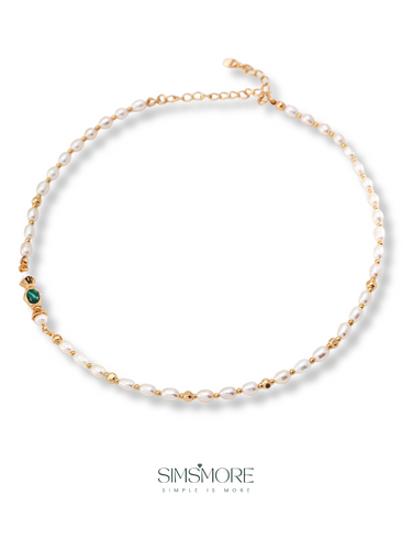 Natural Pearl Malachite Necklace D0595