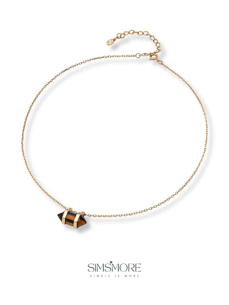 Diamond-shaped Tiger's Eye Pendant Necklace D0579