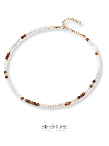 Natural Pearl and Glass Bead Necklace D0643