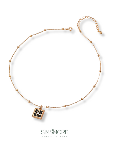 Square Agate Zircon Pendant Necklace D0586