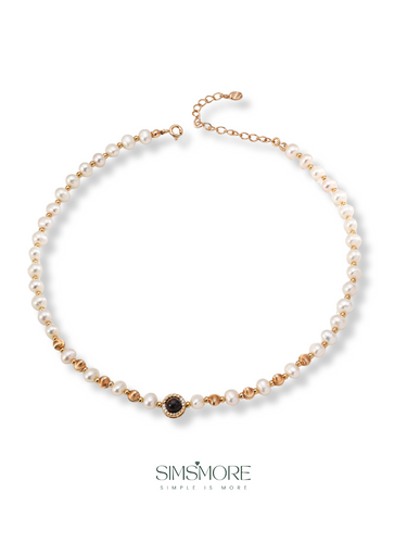 Natural Pearl Tiger's Eye Zircon Necklace D0590