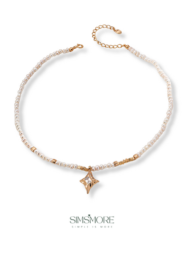 Natural Pearl and Zircon Pendant Necklace  D0593