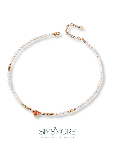 Natural Pearls Red Jasper Heart Necklace D0617