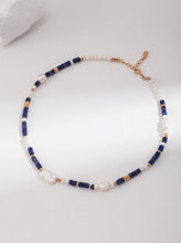Load image into Gallery viewer, Sterling Silver Lapis Lazuli Pearl Necklace D0425