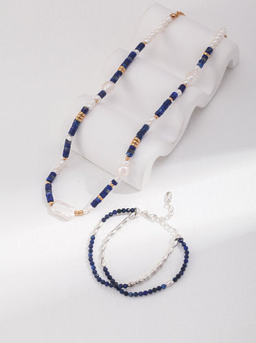 Sterling Silver Lapis Lazuli Pearl Necklace D0425