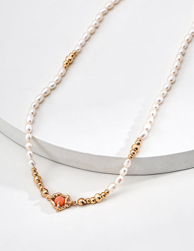 Natural Pearls Red Jasper Heart Necklace D0617