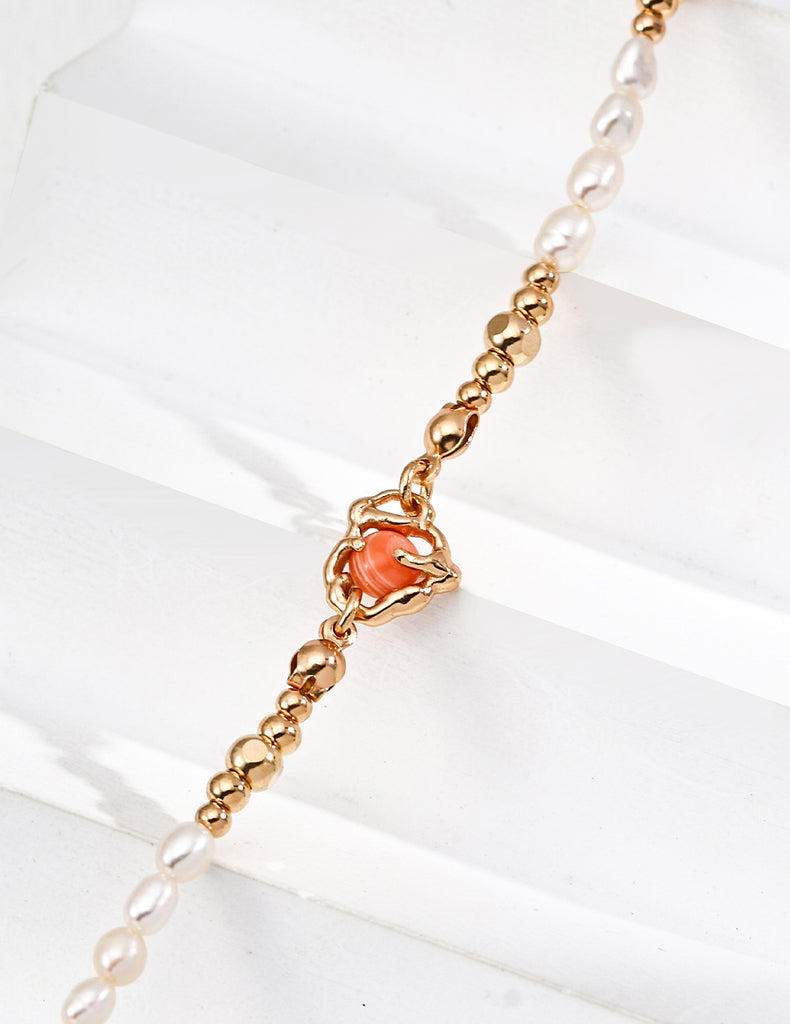 Natural Pearls Red Jasper Heart Necklace D0617