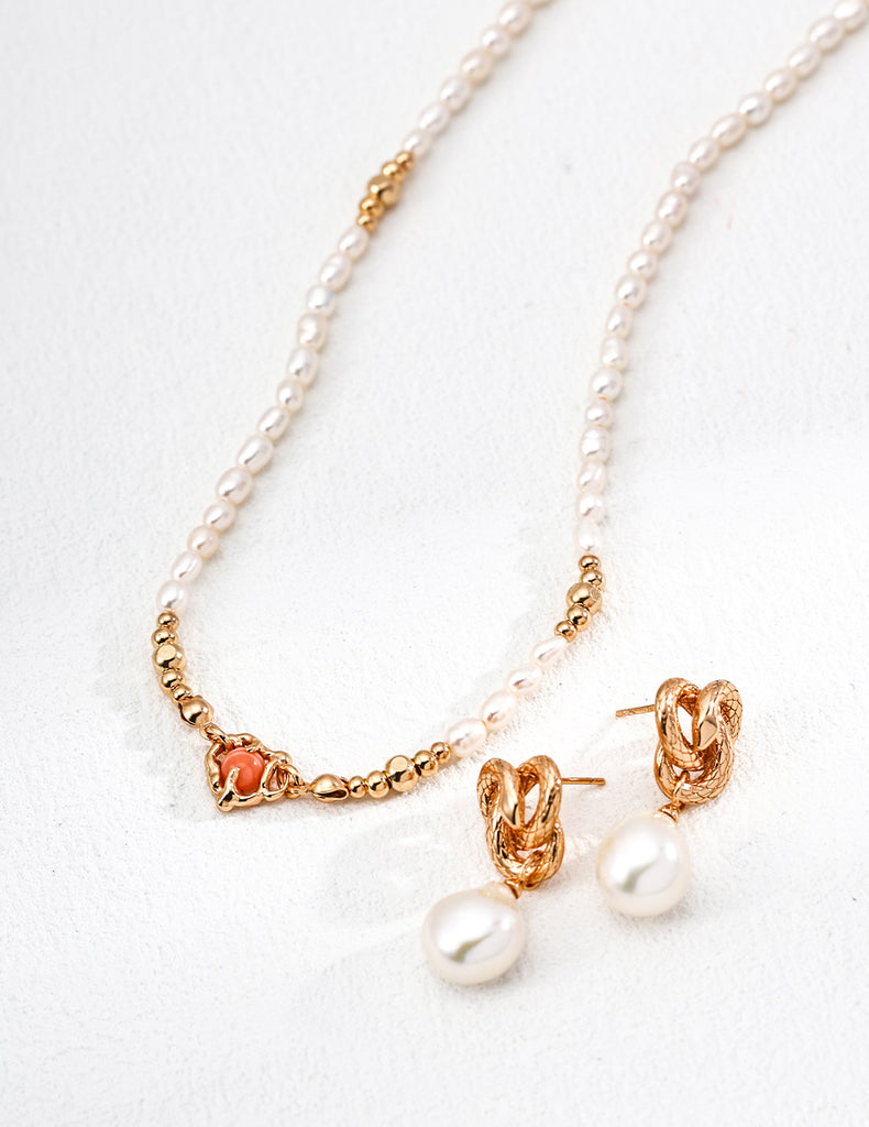 Natural Pearls Red Jasper Heart Necklace D0617