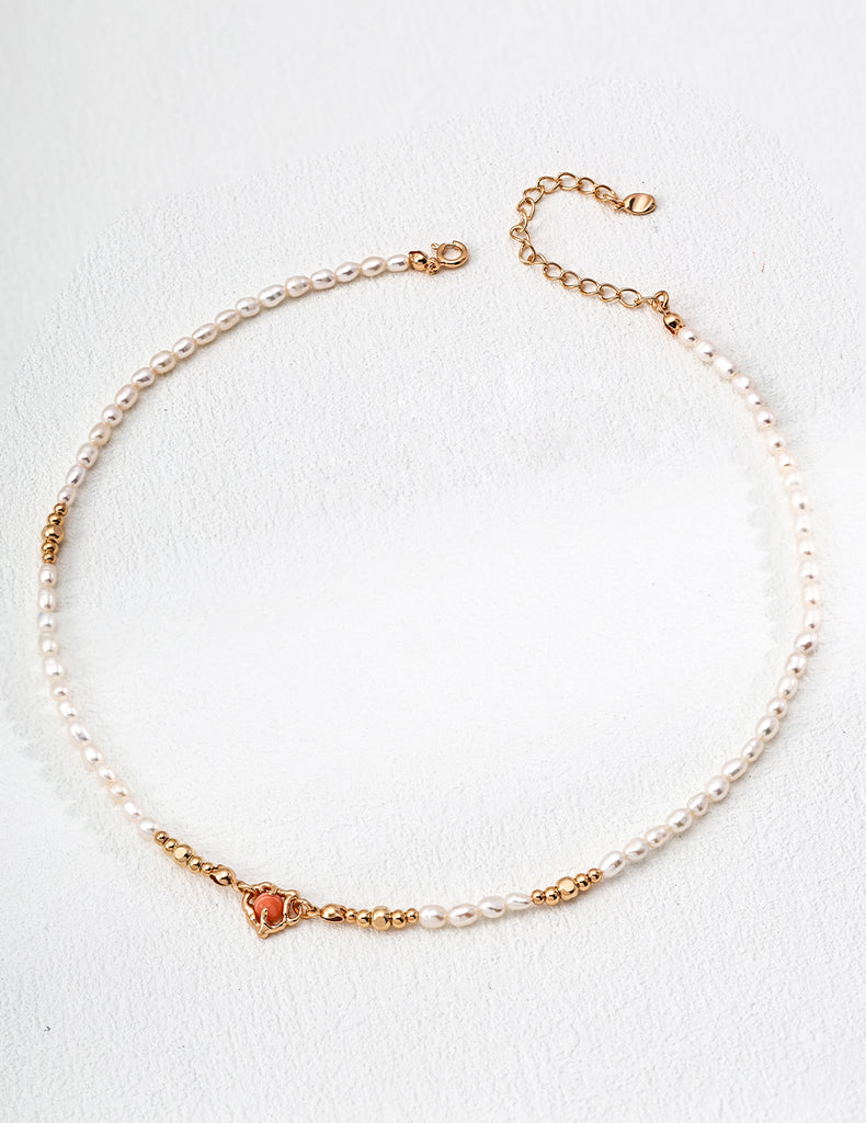 Natural Pearls Red Jasper Heart Necklace D0617