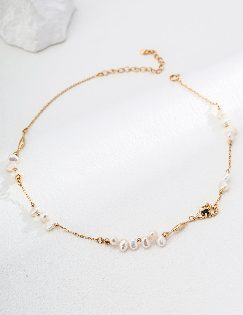 Natural Pearl Black Agate Necklace D0594