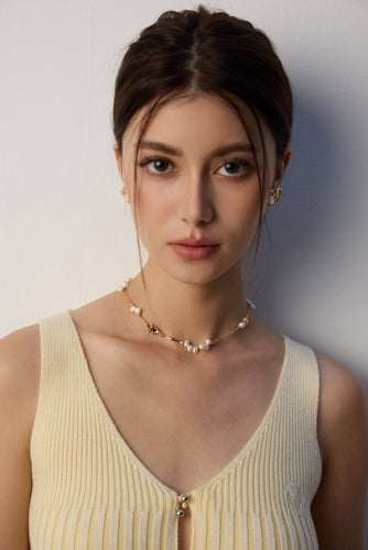 Natural Pearl Black Agate Necklace D0594