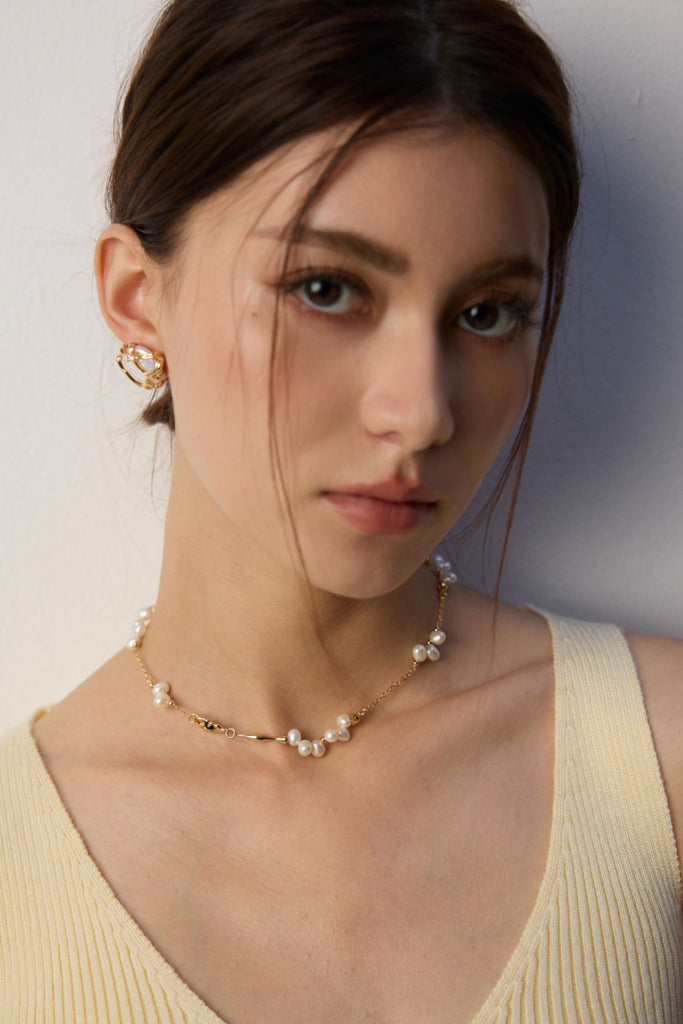Natural Pearl Black Agate Necklace D0594