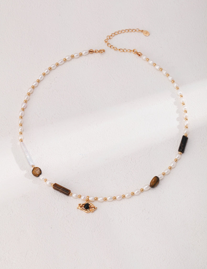 Pearl Tiger Eye Necklace D0458