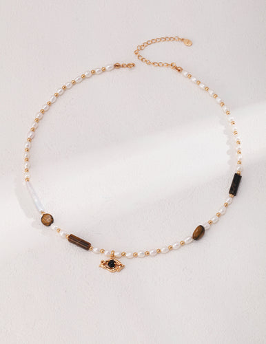 Pearl Tiger Eye Necklace D0458