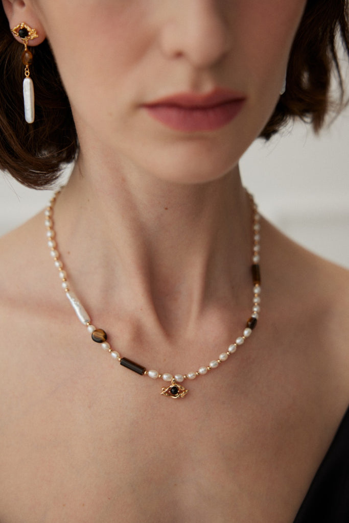 Pearl Tiger Eye Necklace D0458