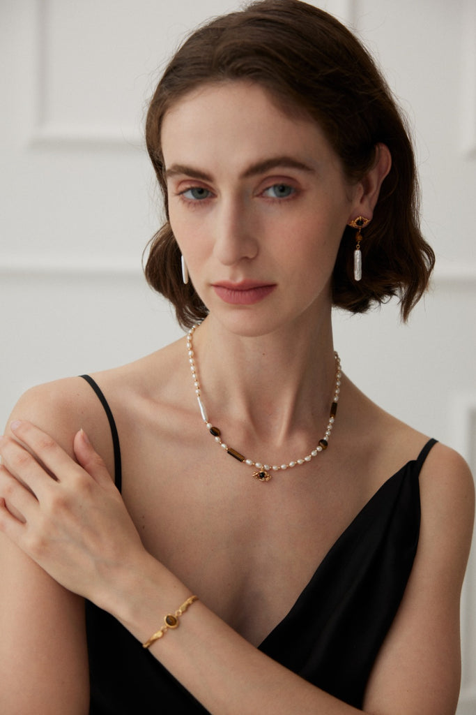 Pearl Tiger Eye Necklace D0458