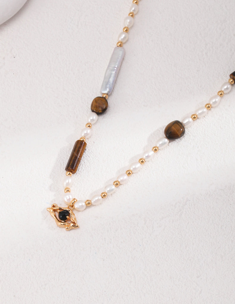 Pearl Tiger Eye Necklace D0458