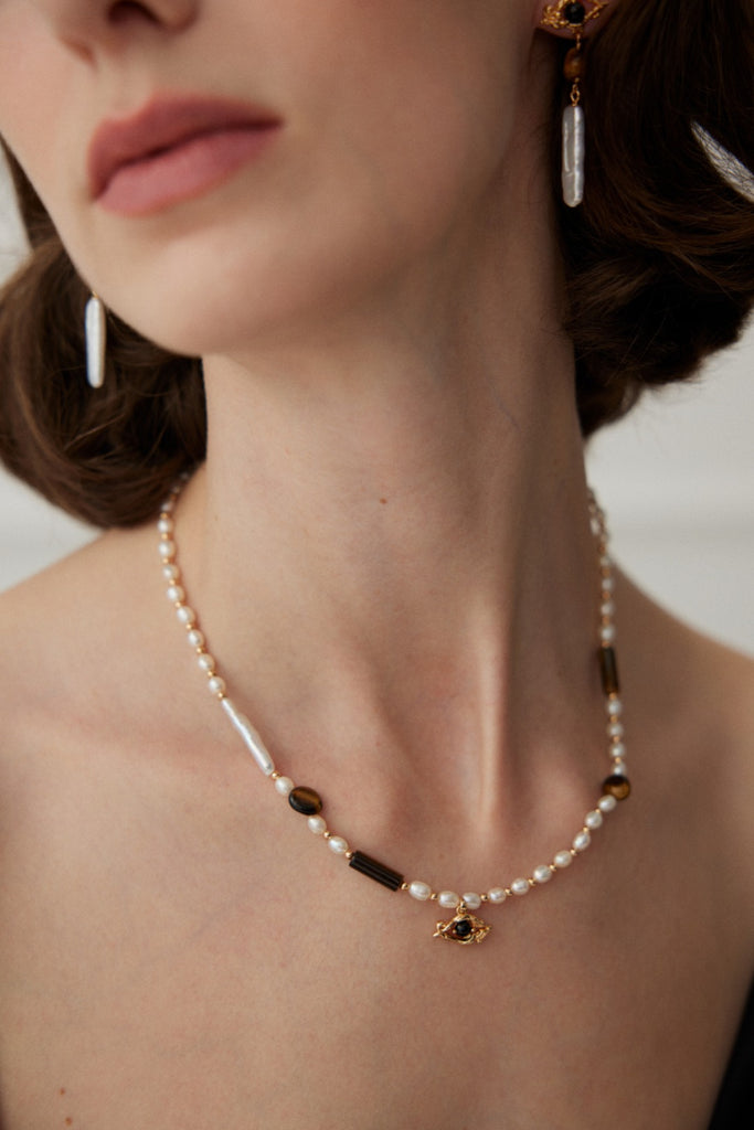 Pearl Tiger Eye Necklace D0458