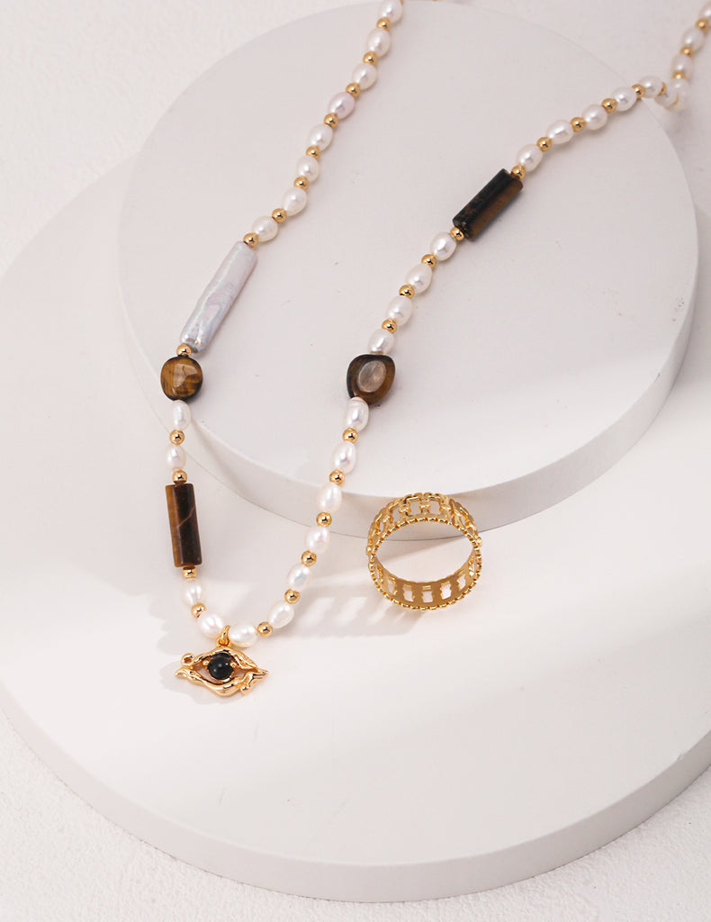 Pearl Tiger Eye Necklace D0458
