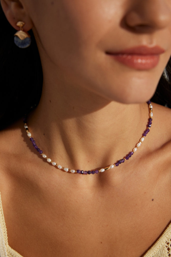 Natural Pearl Amethyst Necklace D0564