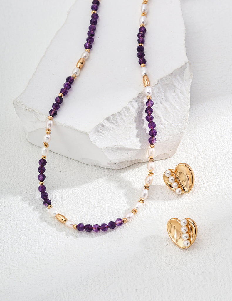 Natural Pearl Amethyst Necklace D0564