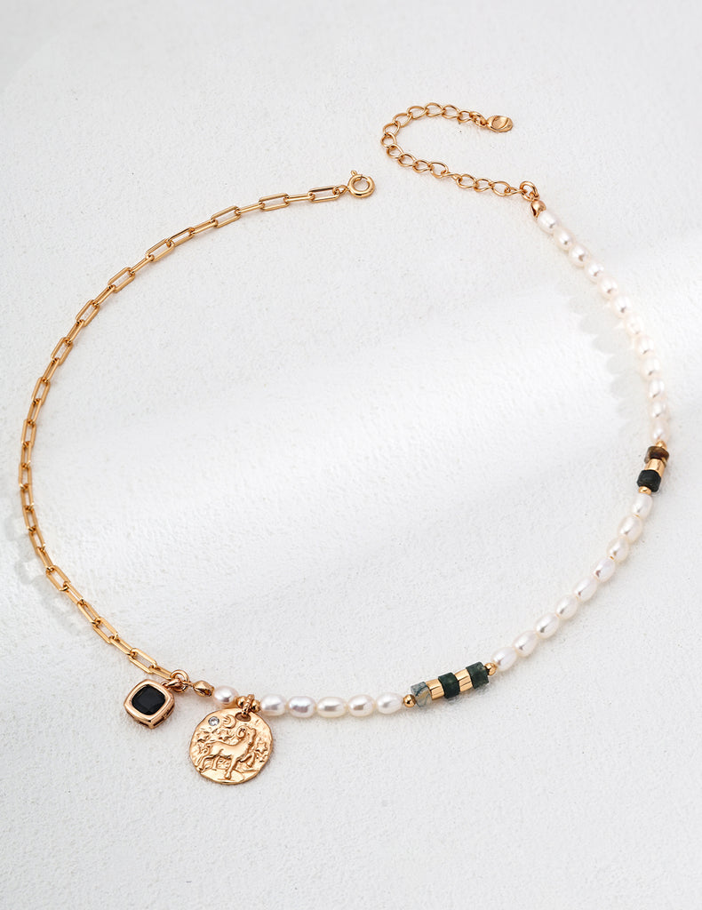Natural Pearls Water Grass Agate Zirconia Necklace D0605