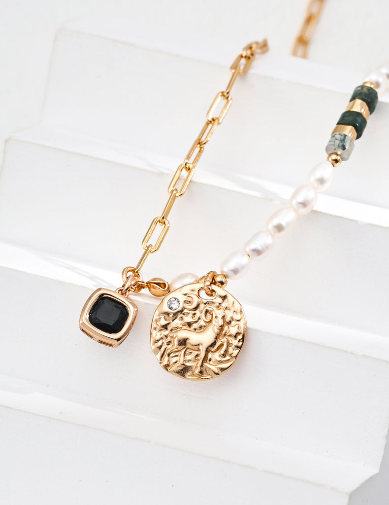 Natural Pearls Water Grass Agate Zirconia Necklace D0605