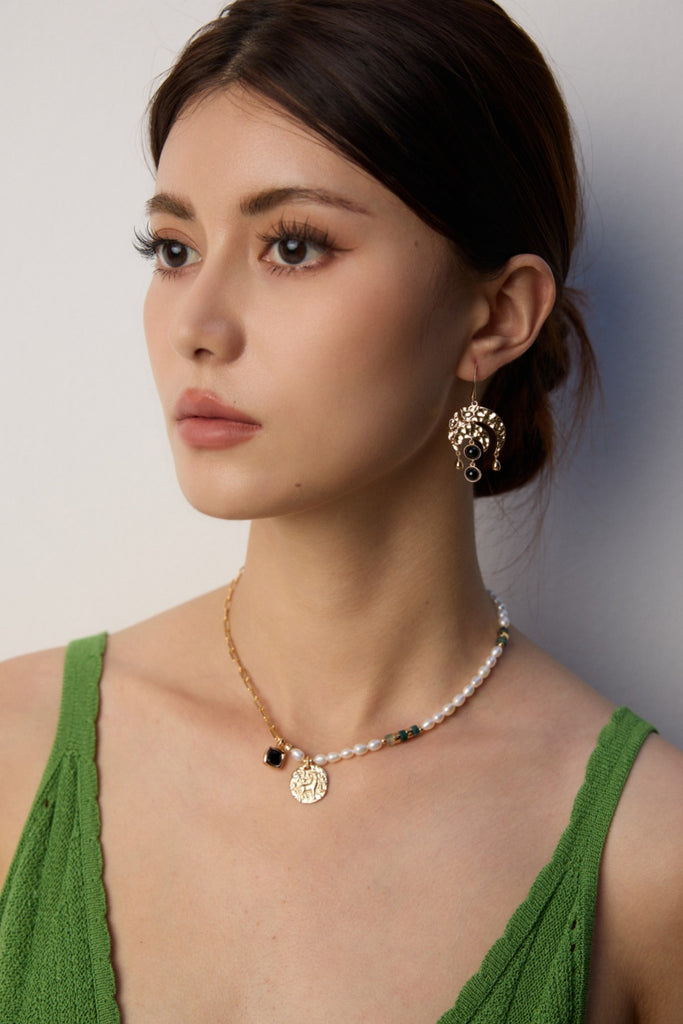 Natural Pearls Water Grass Agate Zirconia Necklace D0605
