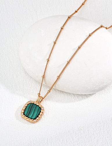 Simple Zirconia Natural Malachite Necklace  D0570