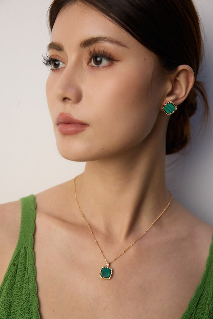 Simple Zirconia Natural Malachite Necklace  D0570