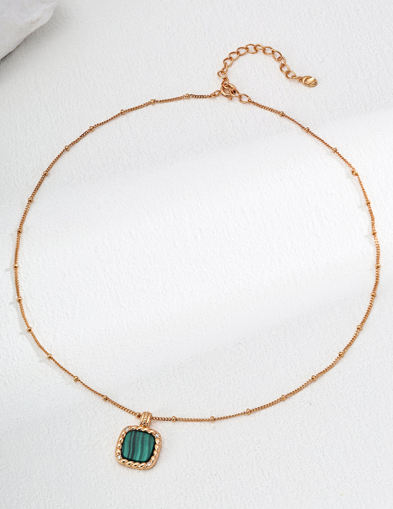 Simple Zirconia Natural Malachite Necklace  D0570