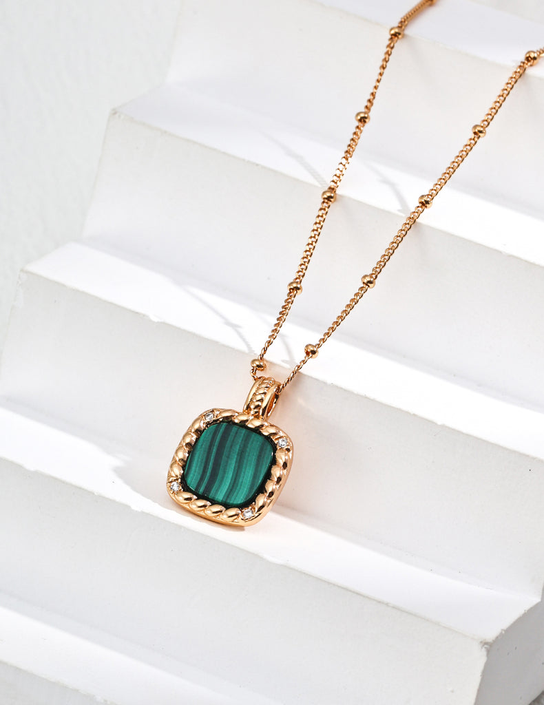 Simple Zirconia Natural Malachite Necklace  D0570