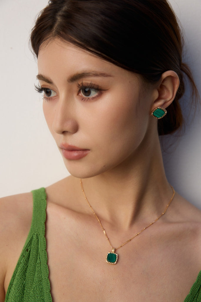 Simple Zirconia Natural Malachite Necklace  D0570