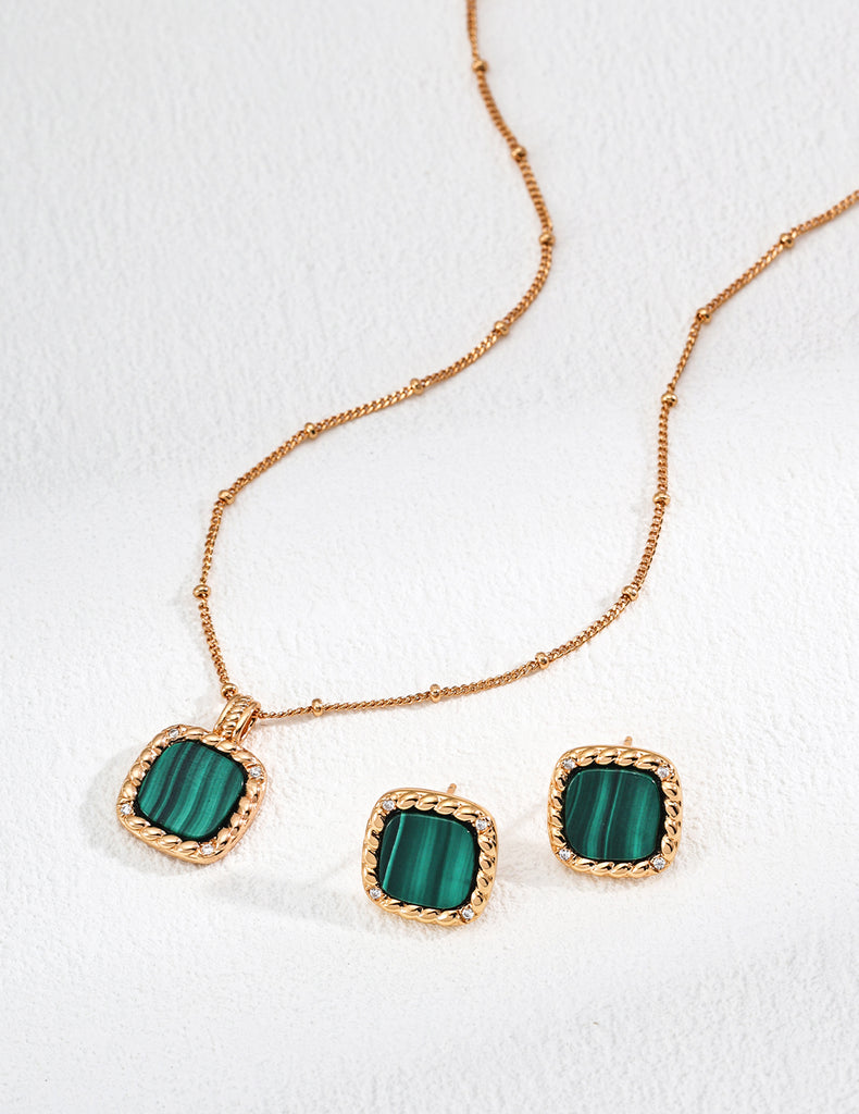 Simple Zirconia Natural Malachite Necklace  D0570