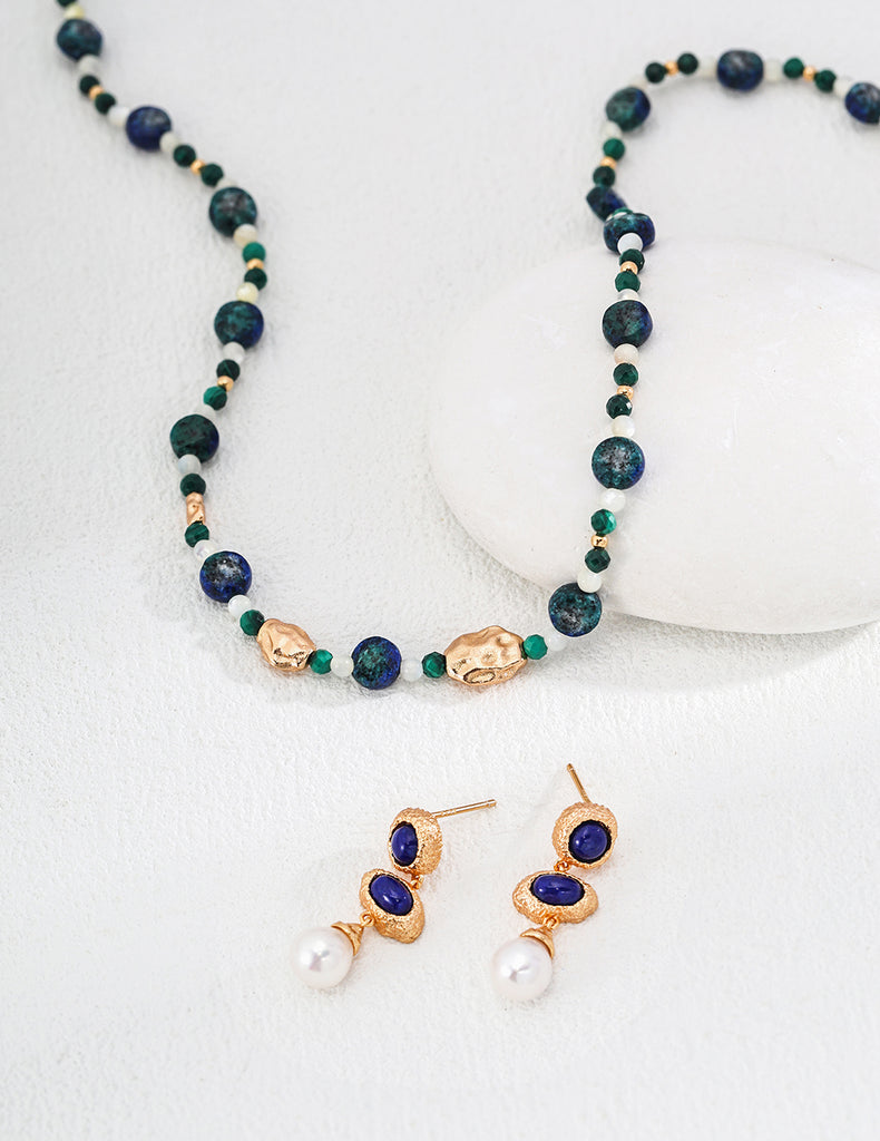 Natural Malachite Lapis Lazuli Butterfly Pearl Necklace D0565
