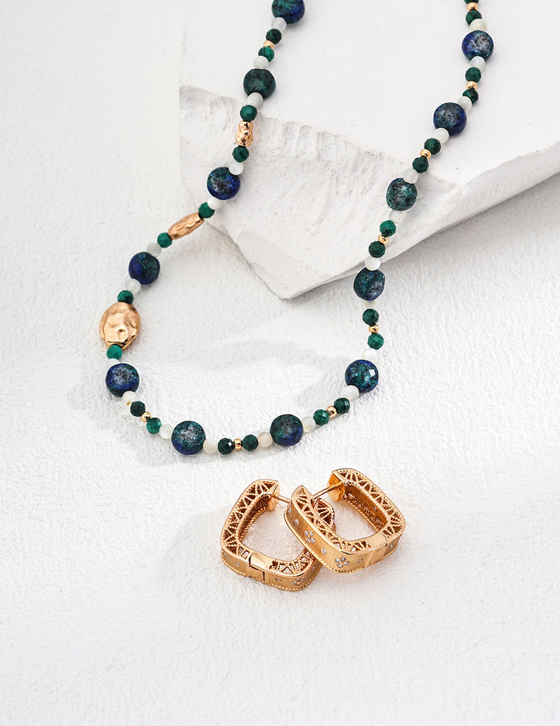 Natural Malachite Lapis Lazuli Butterfly Pearl Necklace D0565
