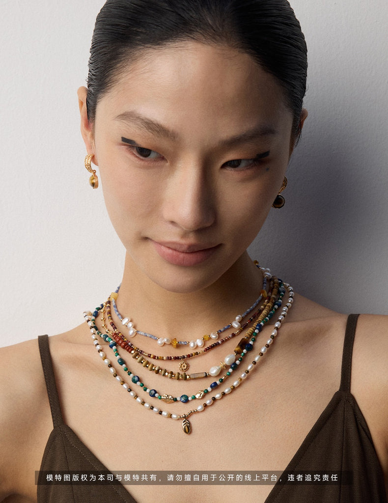 Blue Topaz and Amber Necklace D0626
