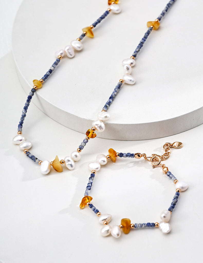 Blue Topaz and Amber Necklace D0626
