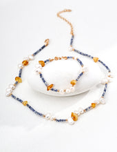 Load image into Gallery viewer, Blue Topaz and Amber Necklace D0626