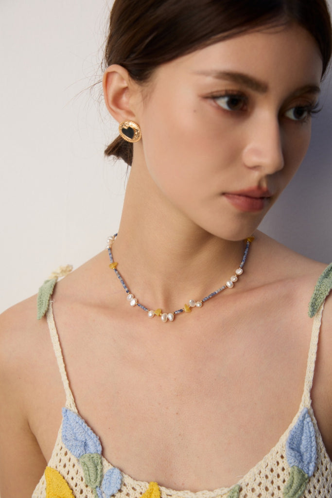 Blue Topaz and Amber Necklace D0626