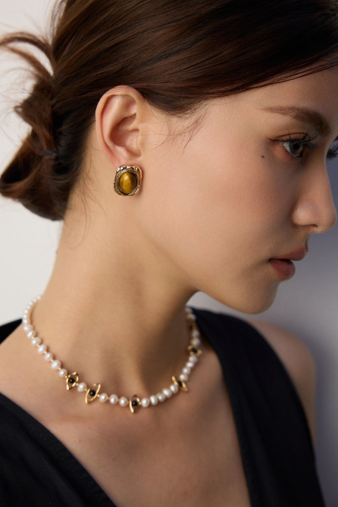 Natural Pearl Black Agate Necklace D0588