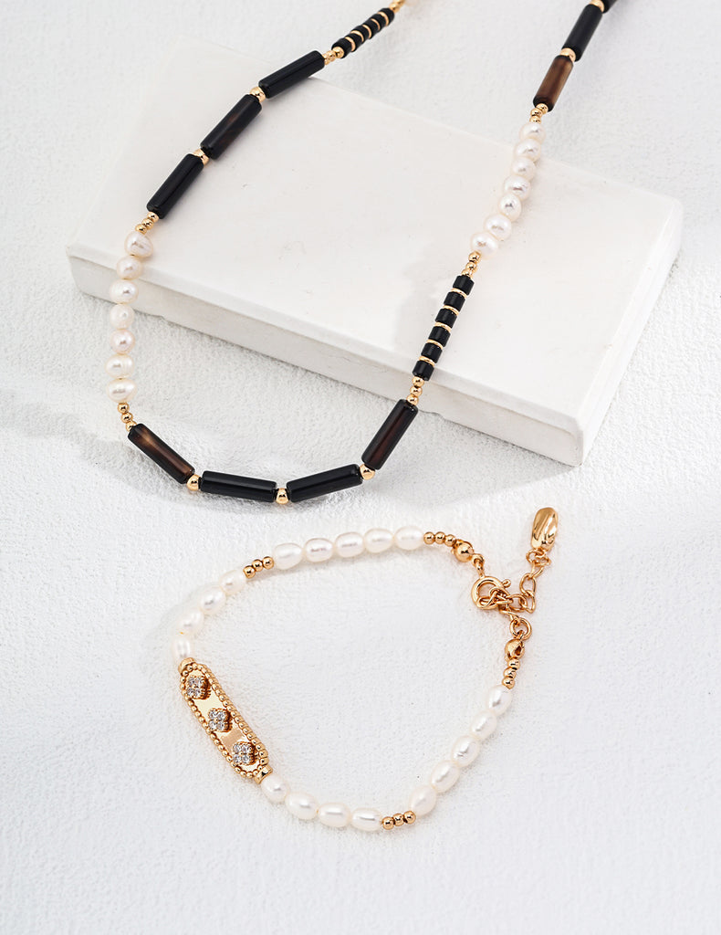 Natural Agate Pearl Necklace D0532