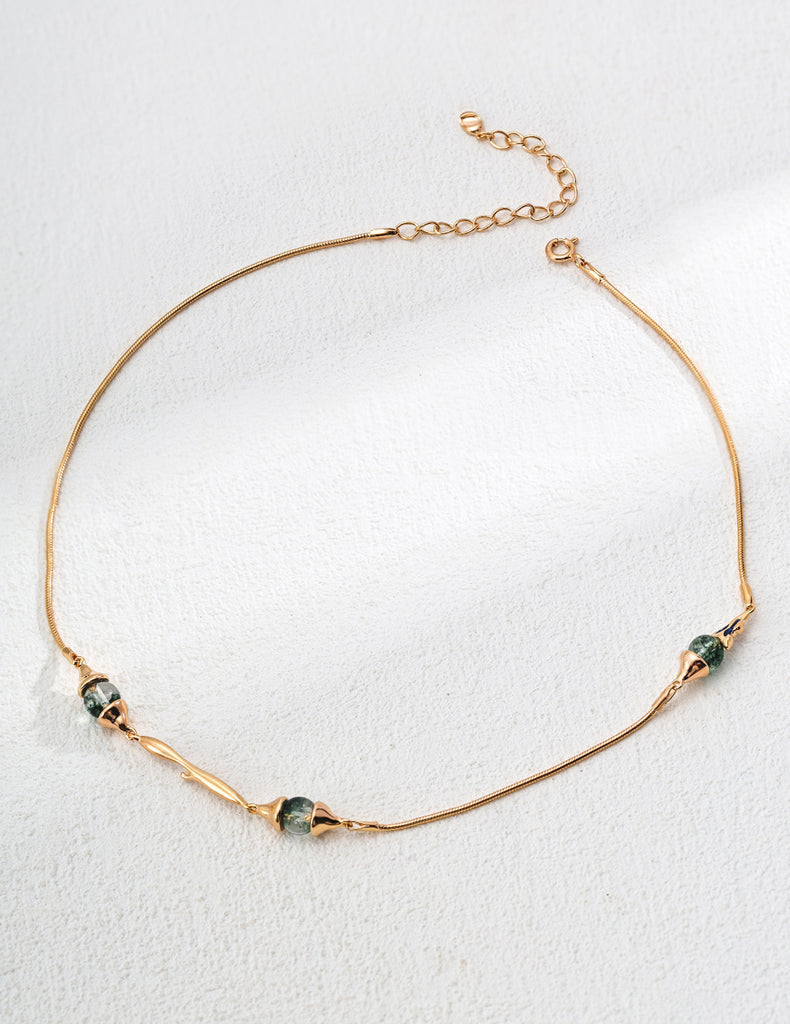 Simple Water Grass Agate Lapis Lazuli Necklace D0584